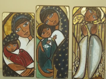 madonna con bambino e angelo nunziante, 13 cm per 20 o 25 cm circa